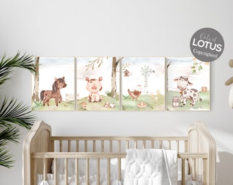 Bauernhof Tiere Kinderzimmer Drucke: Aquarell Tiere Wandkunst