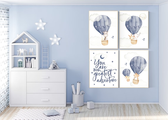 Hot air balloon nursery, navy blue, Nursery decor boy woodland animals, you are our greatest adventure, elephant, giraffe, bear, boy nursery