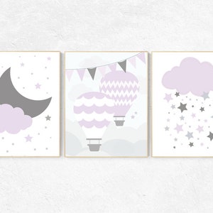 Lilac nursery decor, nursery decor girl purple, lilac gray nursery, nursery prints girl, girls room decor, cloud and star, lavender nursery