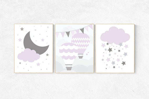 Lilac nursery decor, nursery decor girl purple, lilac gray nursery, nursery prints girl, girls room decor, cloud and star, lavender nursery