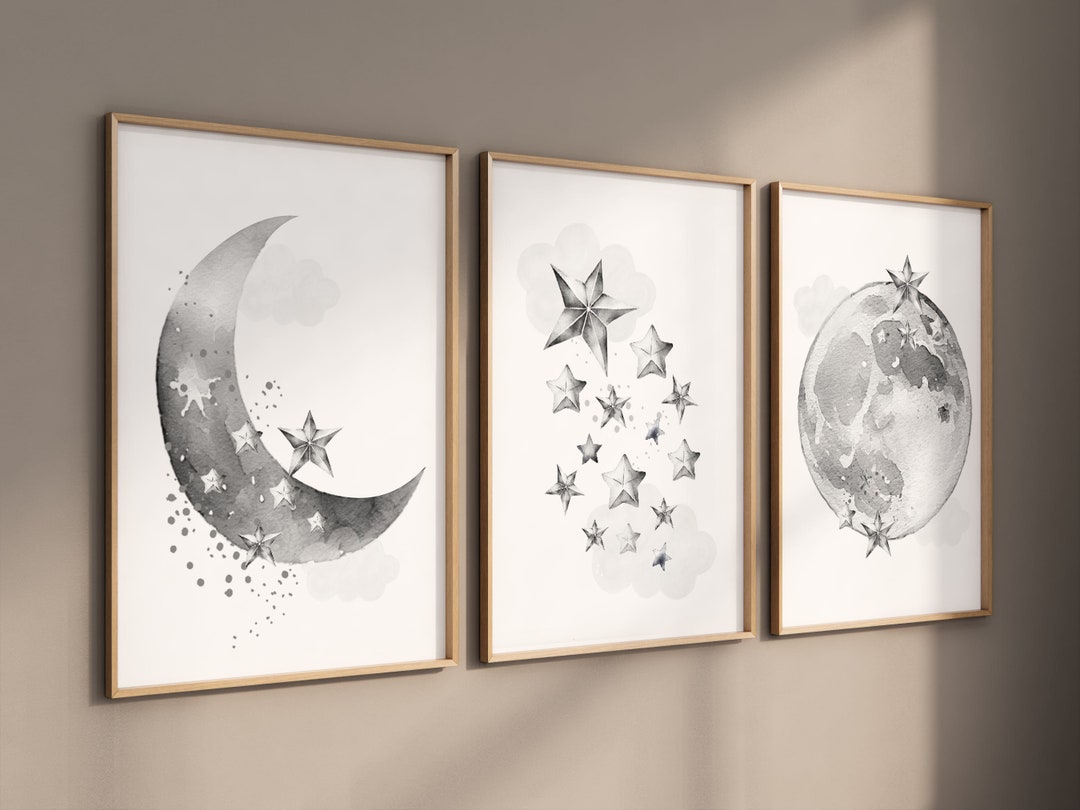 Moon & Stars Nursery Print: Gray Celestial Baby Room Decor - Etsy