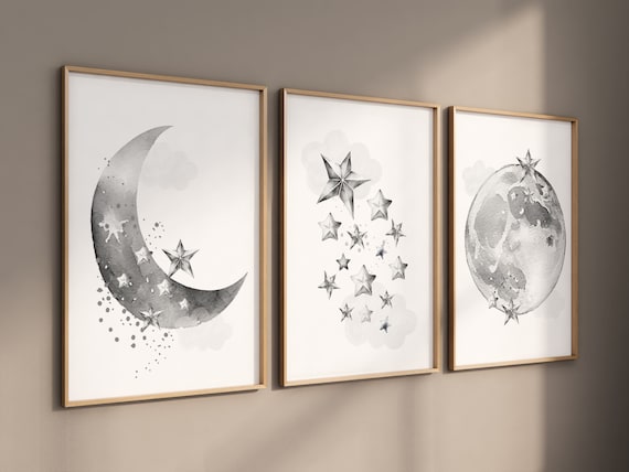 Moon nursery, Gray nursery decor, moon print, grey nursery art, neutral nursery, baby room wall art, gender neutral nursery ideas