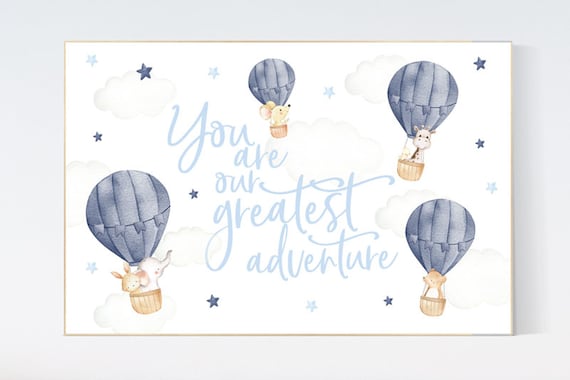 Hot air balloon nursery, Nursery decor navy blue, you are our greatest adventure, nursery decor boy, animal nursery, woodland animals