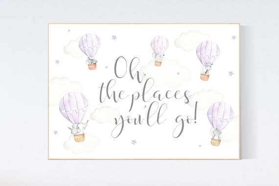 Nursery decor girl lilac, hot air balloon nursery purple, hot air balloon nursery animal, lilac nursery, travel theme nursery, adventure