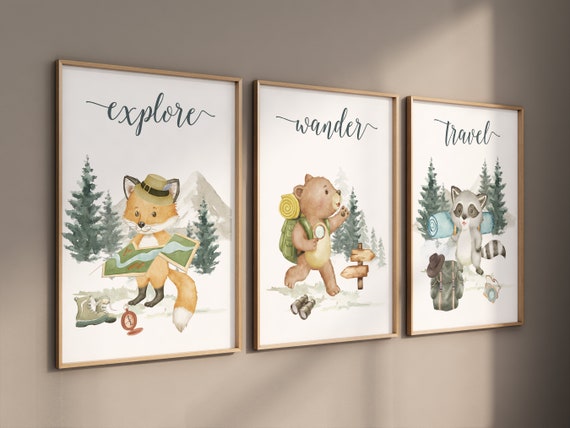 Travel nursery print, Explore nursery wall art, Baby boy nursery, Adventure Set of 3 prints, Camping Prints, Adventure Nursery Decor