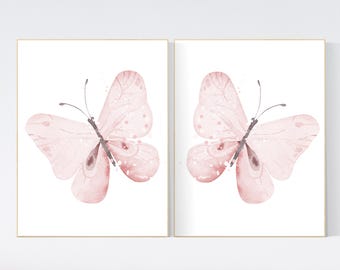 Pink Butterfly Nursery Art Print: Baby Girl Decor