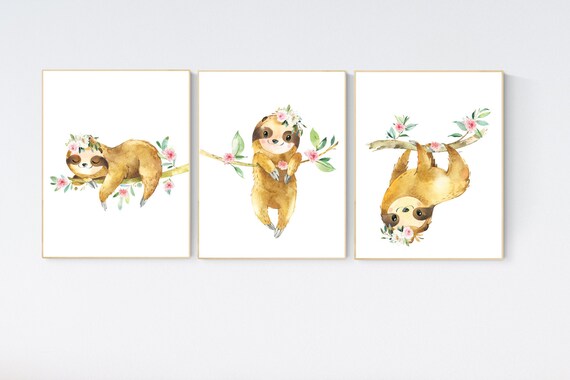 Sloth nursery decor, gender neutral, sloth prints, nursery wall art, nursery prints animals, nursery decor boy, nursery decor girl