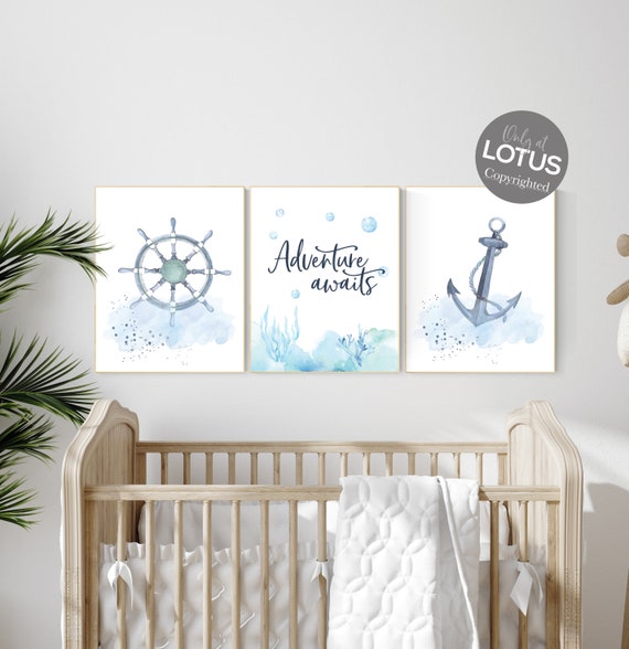 Nursery decor boy ocean, nursery decor boy nautical, sea theme nursery decor, nautical wall decor nursery set, boys room wall art