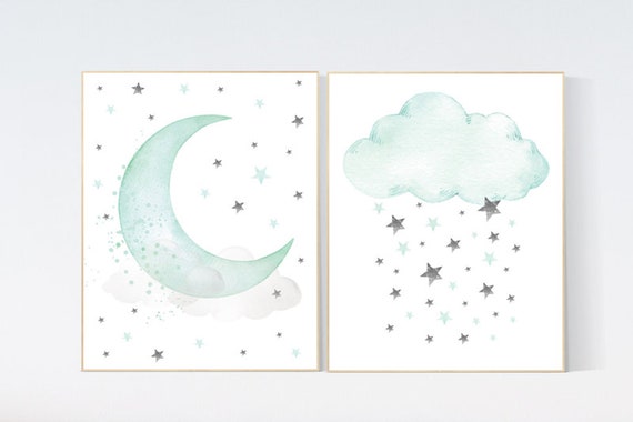 Mint nursery decor, mint green nursery decor, moon and cloud nursery decor, mint green nursery, moon and stars nursery, gender neutral