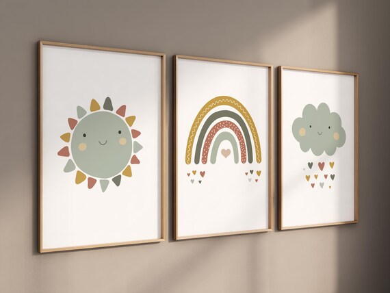 Nursery prints rainbow, gender neutral, earth colors, nursery wall decor, rainbow, sun nursery, nursery wall art, gender neutral