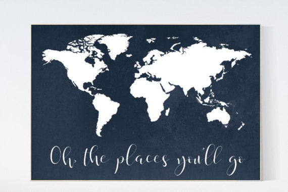 Oh the places you'll go, nursery decor navy blue, navy nursery decor, nursery decor boy, nursery decor navy blue, large nursery art, kids