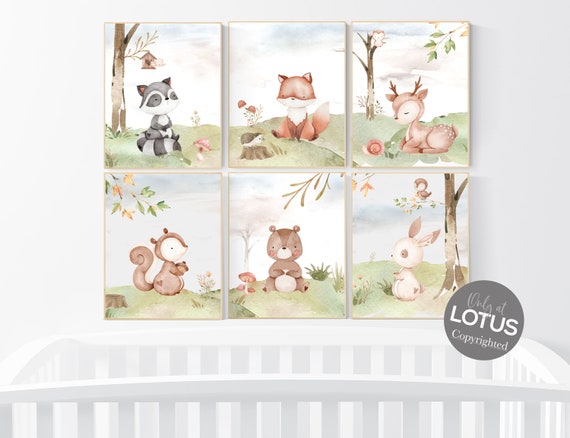 Woodland nursery decor, animals prints, gender neutral nursery, jungle animals, gender neutral nursery, Woodland Nursery, woodland animals