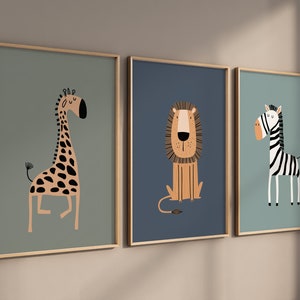 Safari Animal Nursery Prints: Boho Jungle Art, Set of 3