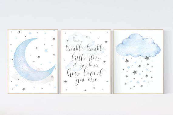 Blue and gray, Nursery decor boy, nursery decor, boys room decor, twinkle twinkle little star , clouds and stars, blue grey nursery, cloud