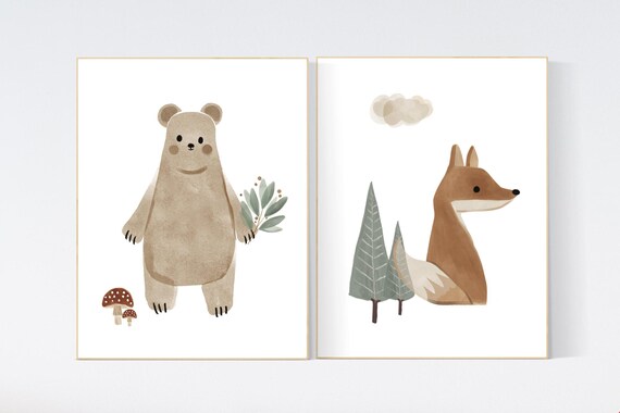 Boho Nursery Decor, woodland nursery, gender neutral nursery, animal prints, neutral colors, Boho prints, kids room art, woodland animals