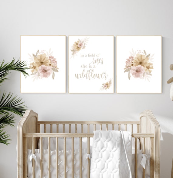 Nursery decor neutral, girl nursery, flower nursery, butterfly nursery, neutral colors, brown, beige, floral nursery decor, neutral nursery