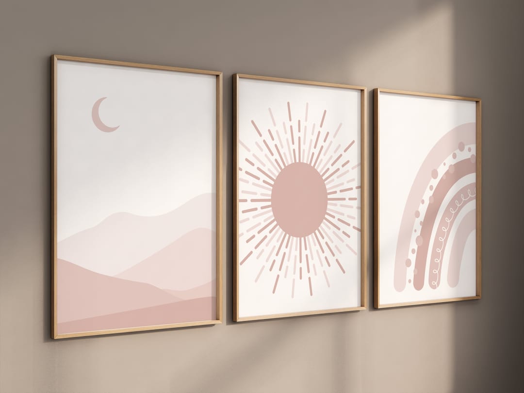 Boho Nursery, Blush Pink, Nursery Prints Rainbow, Nursery Decor Girl