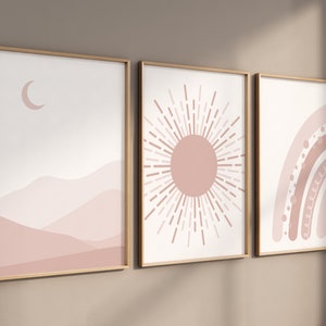 Blush Pink Nursery Prints: Boho Rainbow, Sunshine, Abstract Art