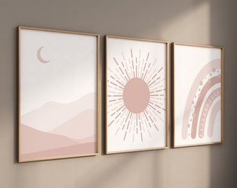 Blush Pink Nursery Prints: Boho Rainbow, Sunshine, Abstract Art