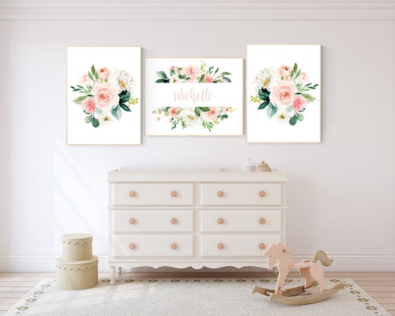 Nursery decor girl blush, nursery decor girl floral, peach nursery decor flower nursery, nursery decor girl name, floral nursery, blush pink