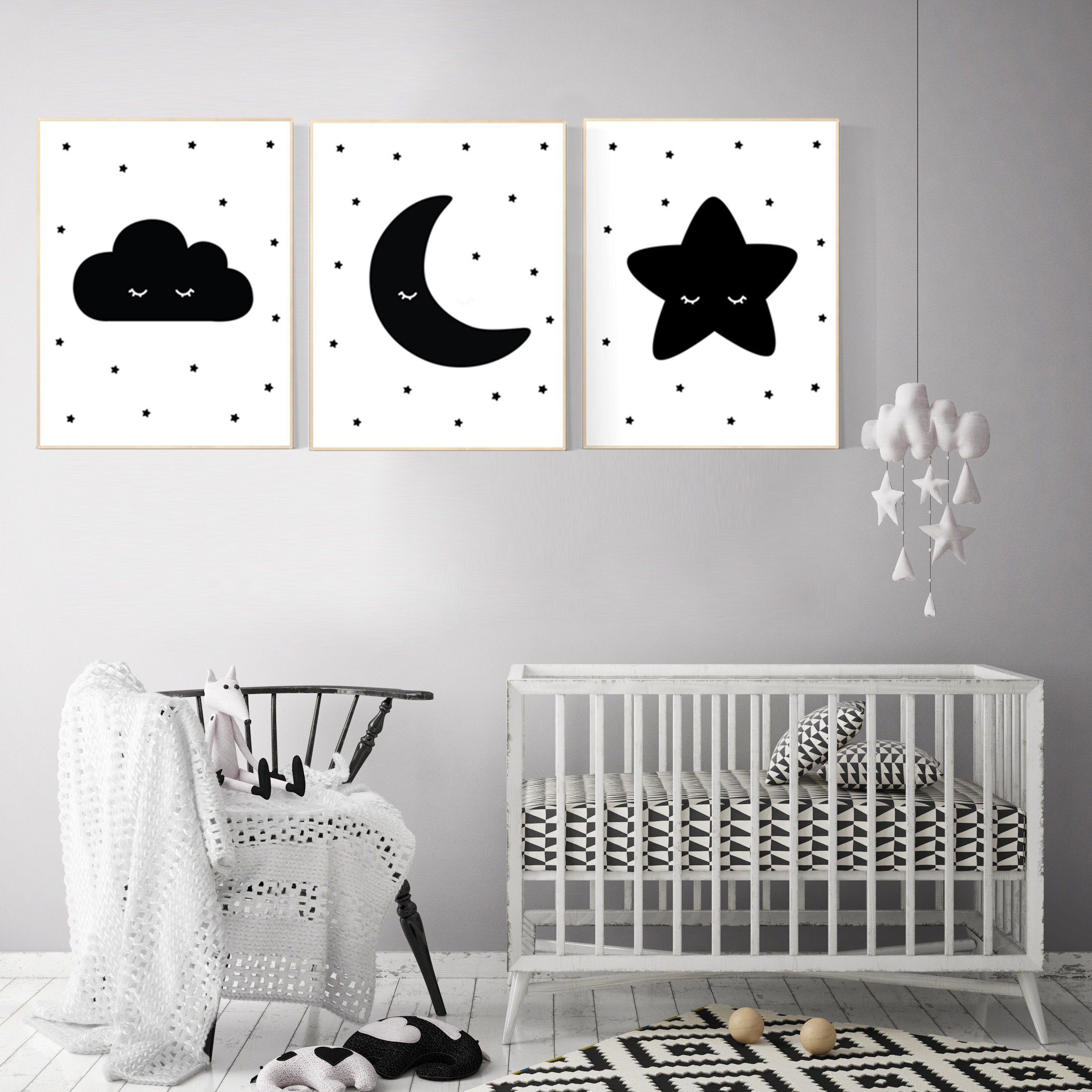 Nursery wall art black, nursery decor gender neutral, baby room decor