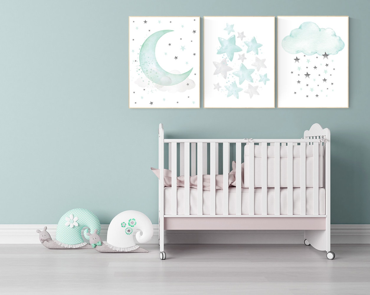 Deformación Vinagre Autenticación Mint and Gray Nursery Wall Art Mint Green Nursery Decor Moon - Etsy