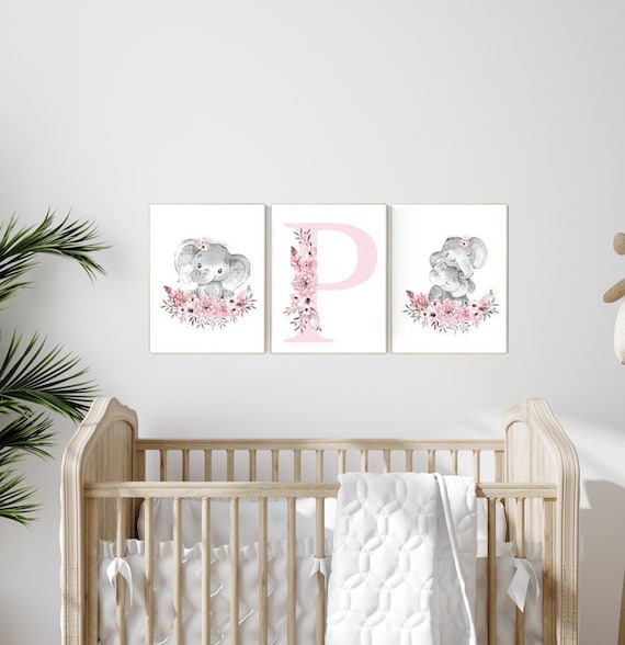 Nursery decor girl boho, elephant nursery wall art, nursery decor girl floral, nursery decor girl woodland, floral nursery, boho nursery