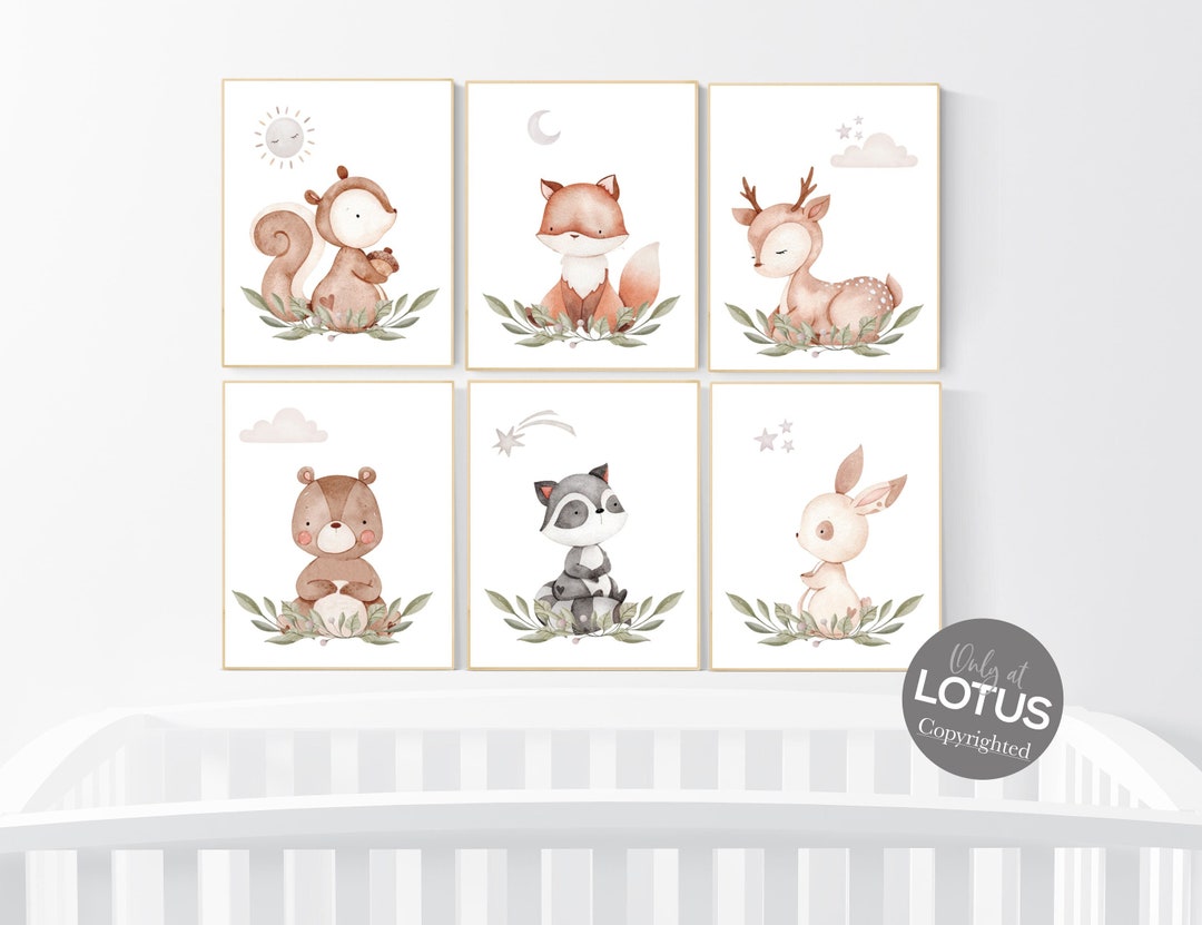 Woodland Nursery Decor Animal Prints Jungle Animals Etsy
