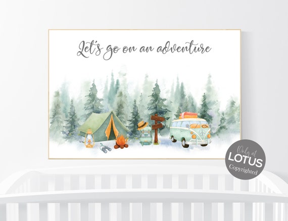 Woodland nursery, camping nursery, let's go on an adventure, tree nursery, Camping Prints, Adventure Nursery Decor, Travel nursery