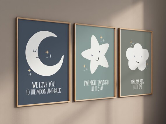 Nursery decor, moon nursery, we love you to the moon and back, twinkle twinkle little star, dream big little one, moon prints, nursery print