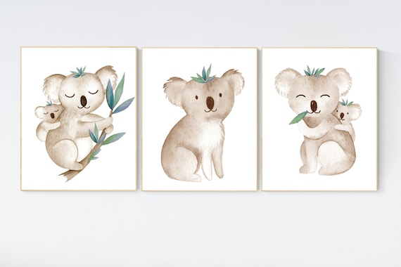 Koala Bear Nursery Decor Baby Girl Wall Art Jungle Canvas 