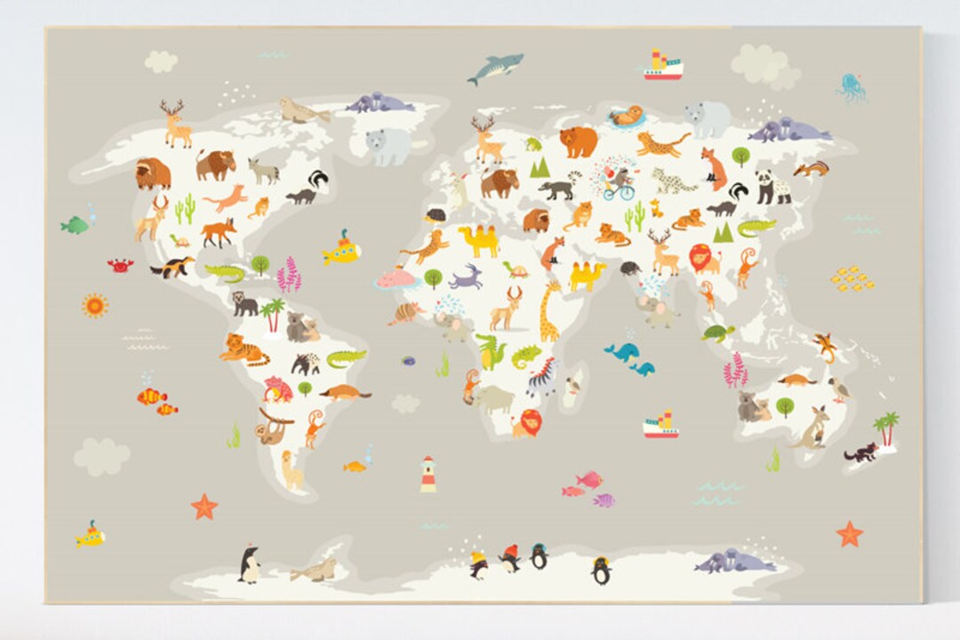 Animal World Map Nursery Print: Kids Travel Theme Decor - Etsy