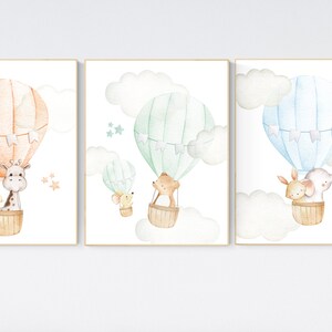 Nursery decor animals, hot air balloon, gender neutral, nursery decor, animal nursery, neutral, unisex, elephant giraffe, bear, nursery art