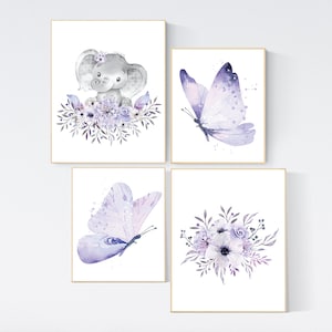 Nursery decor girl butterfly, nursery decor girl boho, nursery wall art purple, lilac, lavender, Butterfly Nursery Art, floral, flower