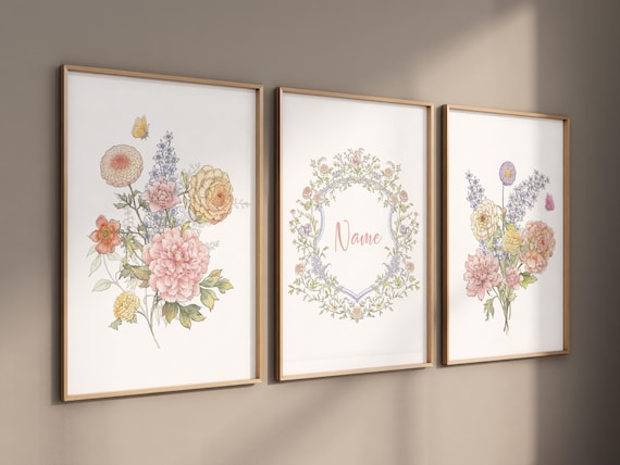 Boho Nursery wall art, Wildflower Nursery Decor, Floral Nursery, Girl Nursery Decor, vintage flower nursery, Botanical Print, home decor