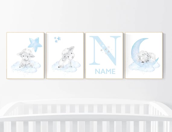 Sheep Nursery Art Prints: Moon, Cloud, Lamb Decor