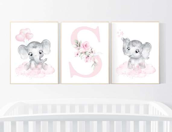 Nursery decor girl elephant, nursery decor girl flower, nursery decor girl floral, Boho baby room, pink nursery decor, flower baby room