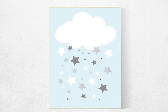 Baby boy nursery decor, Blue gray nursery decor, cloud nursery, blue silver, kids room decor, cloud nursery decor, baby room decor