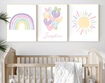 Pastell Regenbogen Kinderzimmer Print: Boho Blumen Dekor