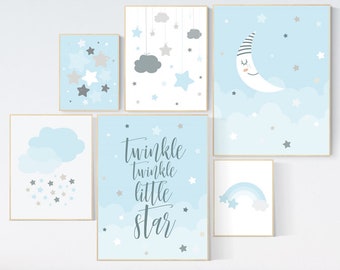 Lune print nursery, moon cloud star nursery, star print, baby room décor boy, baby room wall art, nursery set boy, nursery prints boy