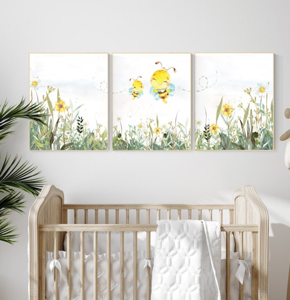nursery decor neutral, gender neutral nursery decor, bee nursery decor, bee nursery prints, nursery wall art prints, yellow nursery art