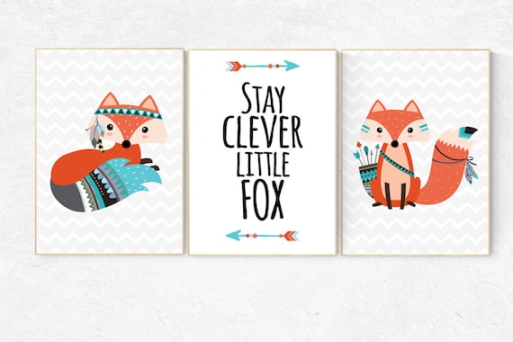 Woodland nursery, woodland wall art, baby boy wall art, nursery wall art, stay clever, fox nursery decor, fox wall art, Boy Bedroom Decor