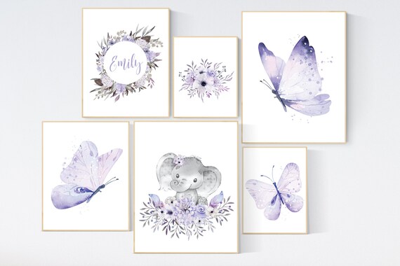 Nursery decor girl butterfly, nursery decor girl boho, nursery wall art purple, lilac, lavender, Butterfly Nursery Art, floral, flower