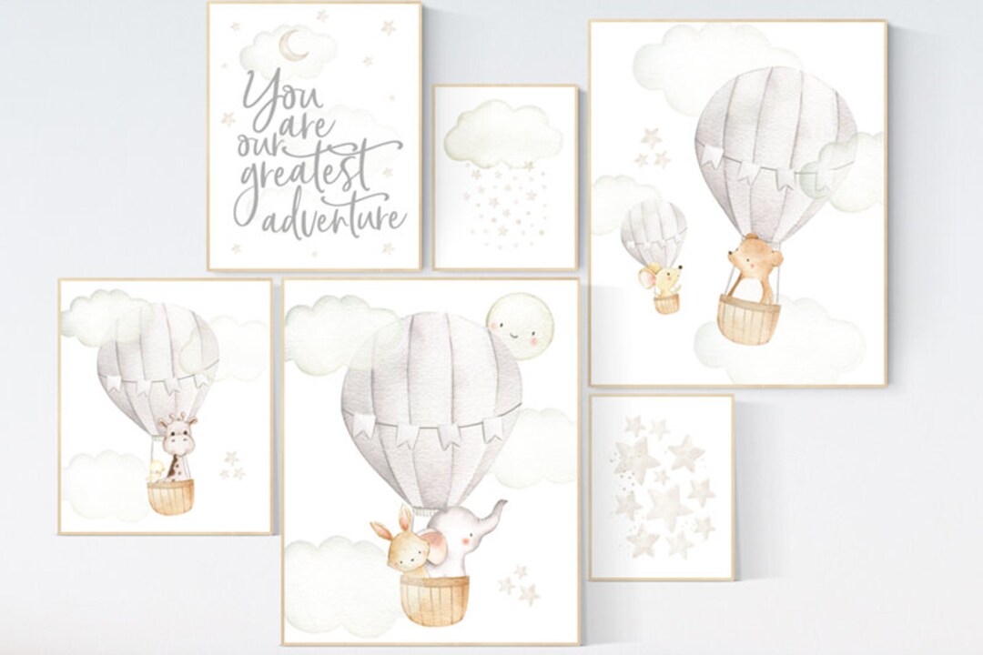Neutral Nursery Decor: Hot Air Balloon Animal Prints - Etsy