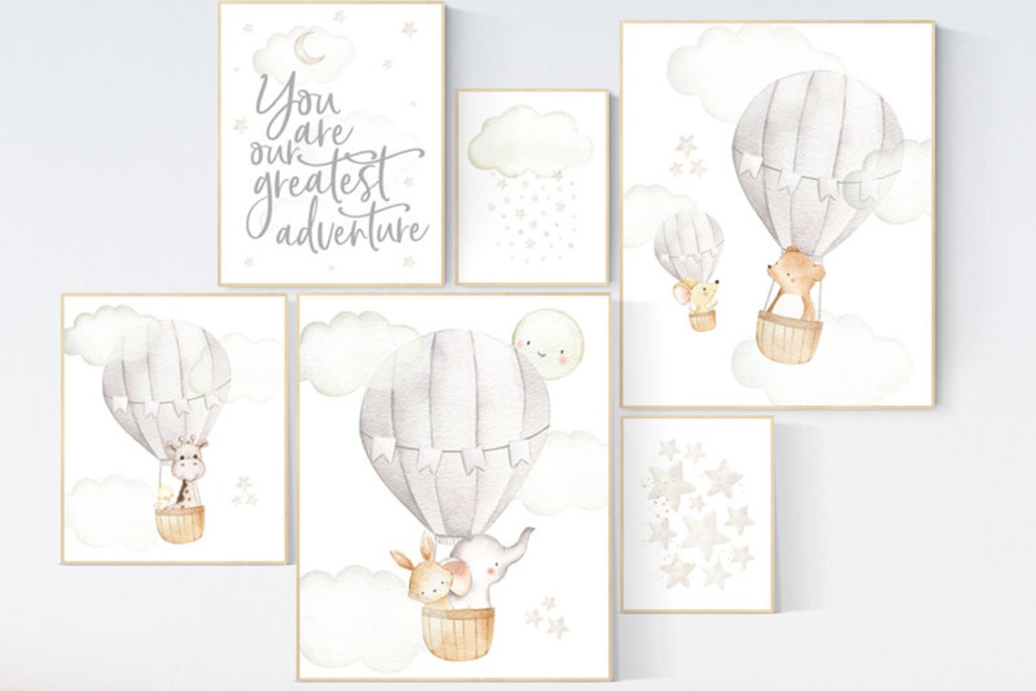 Neutral Nursery Decor: Hot Air Balloon Animal Prints - Etsy
