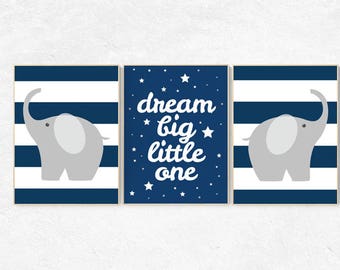 Navy nursery decor, dream big little one, navy gray, elephant nursery, kids room decor, nursery decor baby boy nursery decor, navy grey