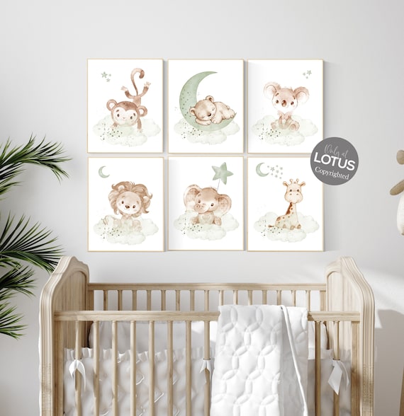 Nursery wall art animals, green nursery, gender neutral nursery, sage green, baby room decor, neutral nursery, nursery prints, animal prints