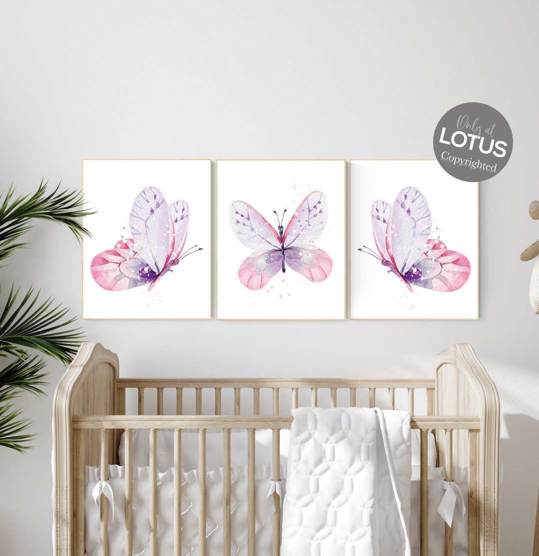 Nursery Decor Girl Butterfly, Purple Pink, Butterfly Nursery Art, Girl Nursery Art, Butterfly