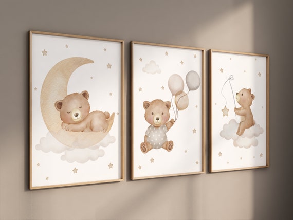 Nursery decor bear, nursery decor boy, bear nursery print, teddy bear decor, nursery wall art animals, boy nursery art, grey nursery, gray