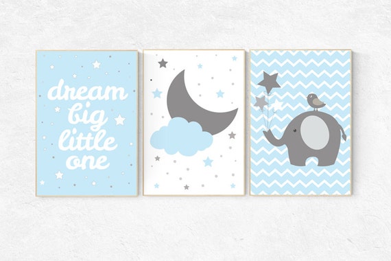 Dream Big little one,  Blue Nursery Decor, Boy Nursery Decor, Nursery Print, Baby Boy, Playroom decor, Baby Boy Wall Art, Toddler Boy decor